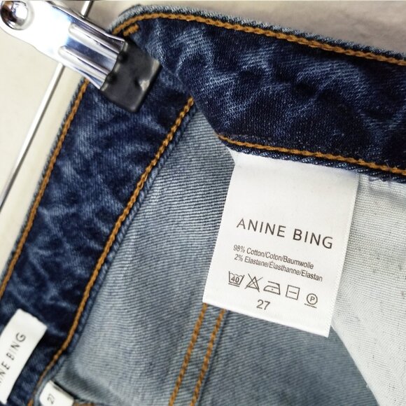 Anine Bing Lara Flared Jeans 27 Mid Indigo Blue High Waist Raw Hem Designer $230 - Picture 13 of 16